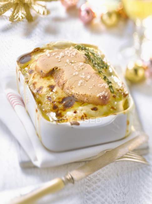 Gratin dauphinois with foie gra — Stock Photo