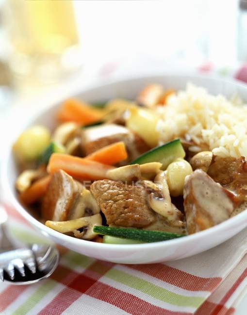 Blanquette with vegetables and rice — Stock Photo
