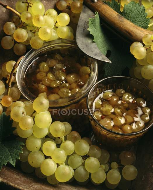 Engarrafamento de uva em jarros — Fotografia de Stock