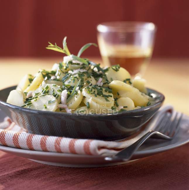 Kartoffelsalat mit frischen Kräutern in Schüssel — Stockfoto