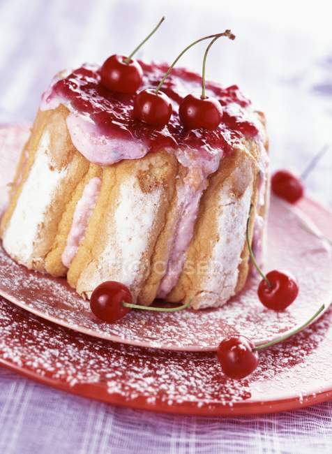 Cherry charlotte dessert — Stock Photo