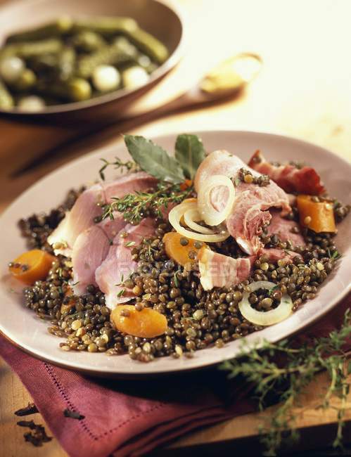 Salt pork with lentils — Stock Photo
