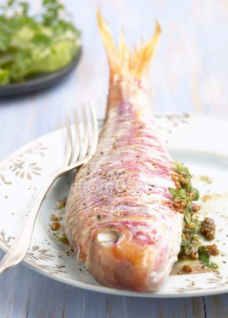 Grilled whole red mullet — Stock Photo