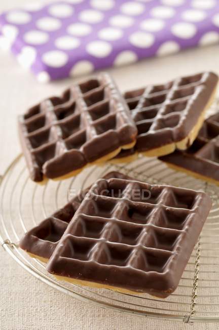Chocolate waffles on metal tray — Stock Photo