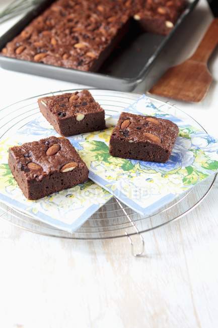 Chocolate chip and almond brownies — Stock Photo