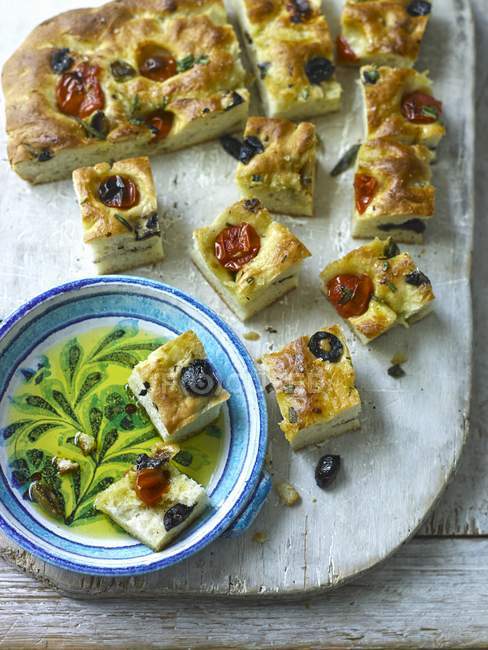 Focaccia with preserved tomatoes — Stock Photo