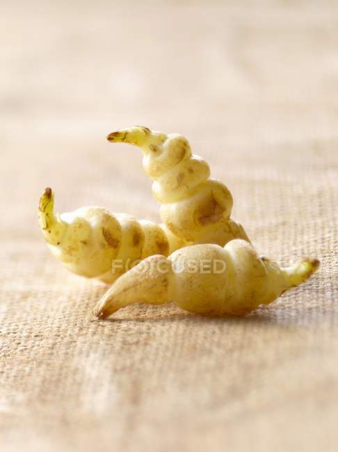 Chinese artichokes on textile surface — Stock Photo