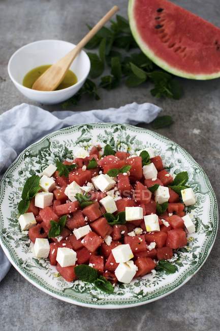 Wassermelone und Feta-Käse — Stockfoto