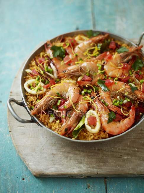 Toasted Paella with Red Prawns — Stock Photo