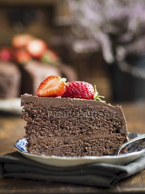 Pedazo de pastel de chocolate paleo - foto de stock