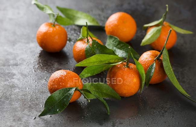 Mandarinas frescas con hojas - foto de stock