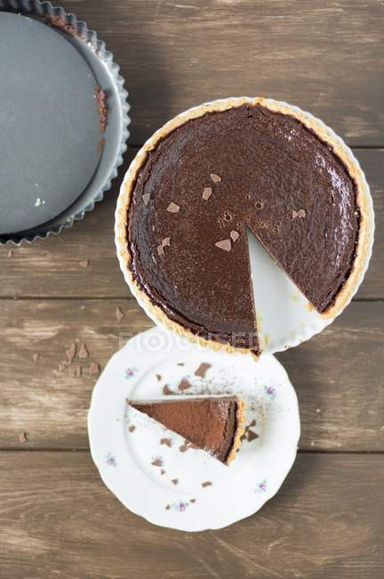 Sliced Chocolate tart — Stock Photo
