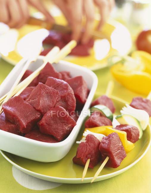Raw beef for skewers — Stock Photo