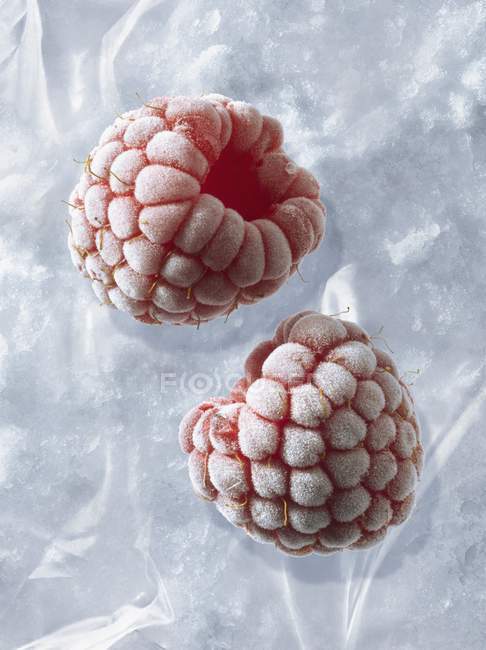 Framboesas vermelhas congeladas — Fotografia de Stock