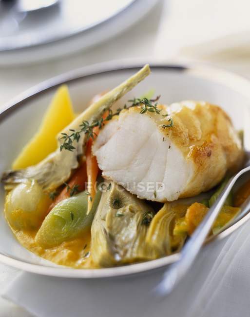 Baked Monkfish with vegetables — Stock Photo