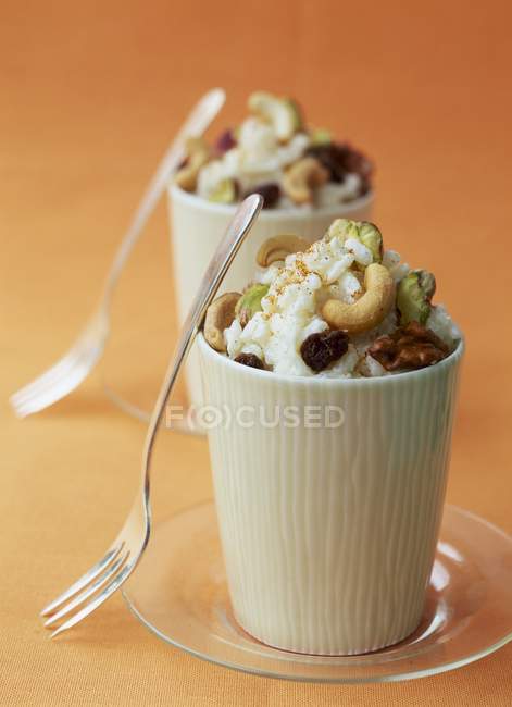 Rice pudding with dried fruits — Stock Photo