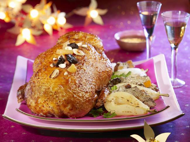 Roast goose with pears — Stock Photo