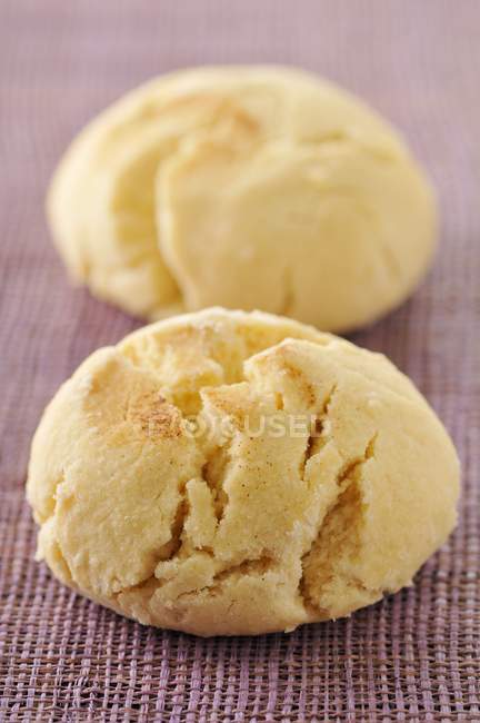 Closeup view of two Montecao French cinnamon cookies — Stock Photo