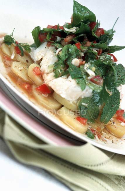 Cod with fresh herbs — Stock Photo
