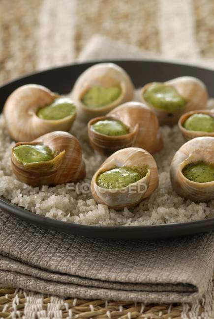 Escargots de Bourgogne sur assiette — Photo de stock