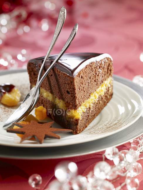 Chocolate cake with apricot filling — Stock Photo