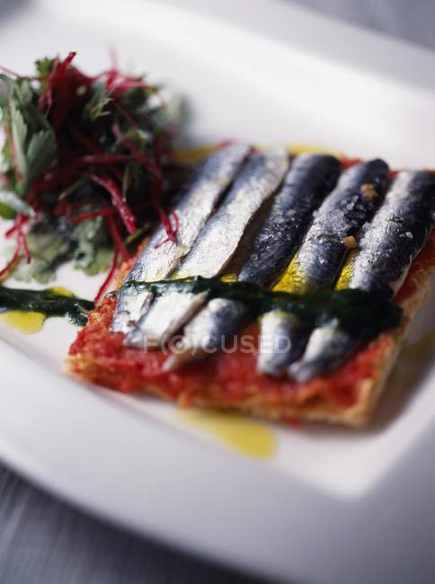 Sardine marinée et tomate — Photo de stock