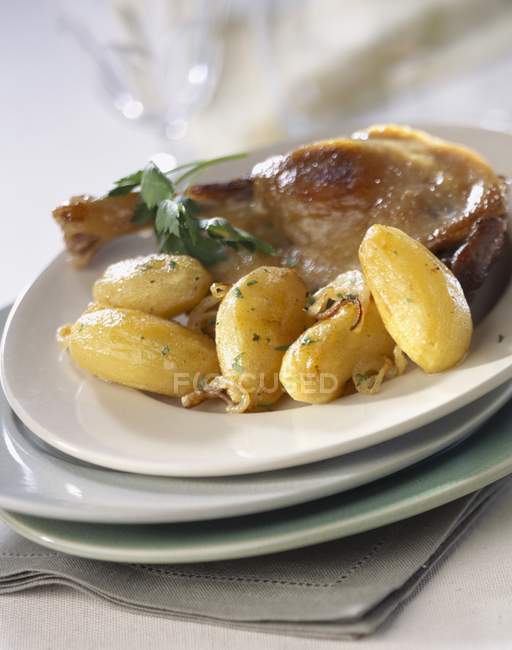 Duck conserve with potatoes — Stock Photo