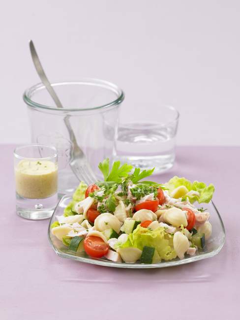 Orecchiette pasta salad with vegetables — Stock Photo