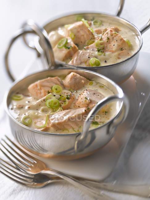 Salmon Blanquette in bowls — Stock Photo