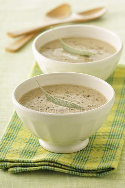 Cream of mushroom soup with sage — Stock Photo