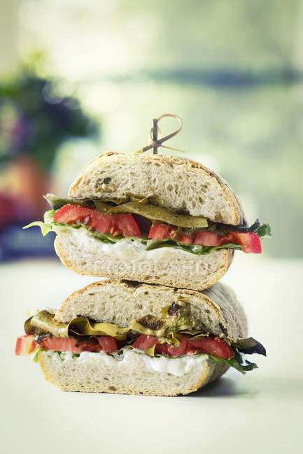 Ciabatta sandwich with bacon — Stock Photo
