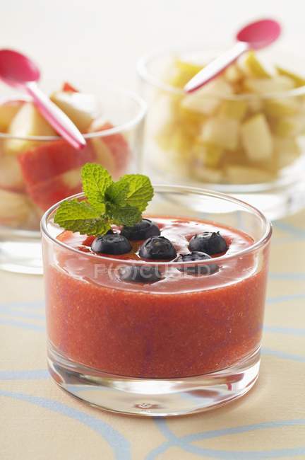 Strawberry gazpacho with blueberries — Stock Photo