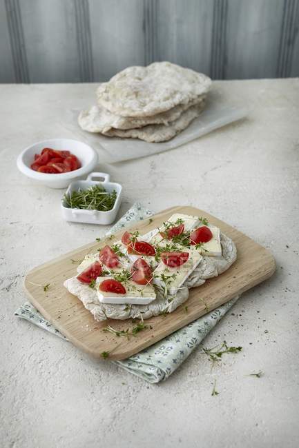Focaccia with soft cheese — Stock Photo