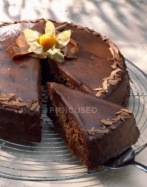 Decorated Chocolate and tea cake — Stock Photo