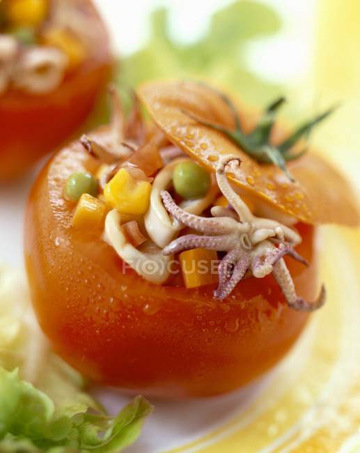 Tomatoes stuffed with squid — Stock Photo