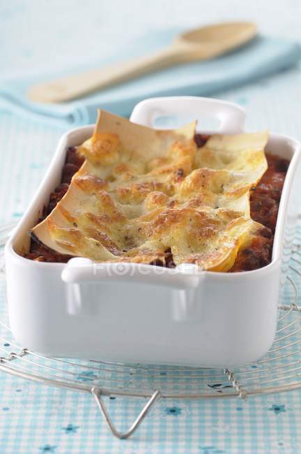 Lasagnes in white dish — Stock Photo
