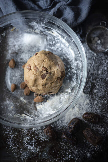 Vegan, sugar-free Cantuccini dough in a bowl — Stock Photo