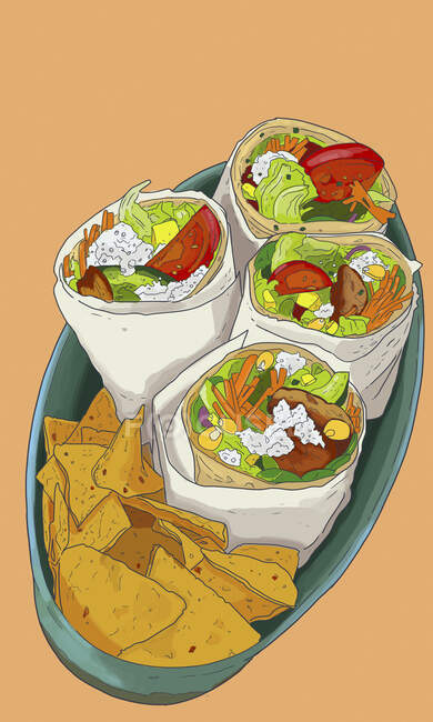 Burritos with nachos (illustration) — Stock Photo