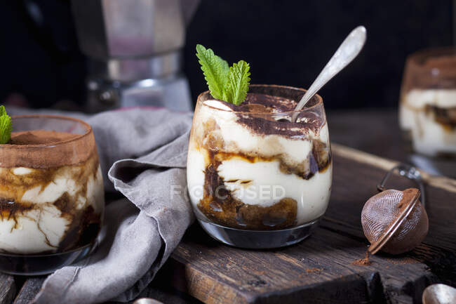 Tiramisu avec mascarpone, cacao, expresso et éponge doigts — Photo de stock