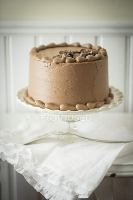 Mocha cream cake on a cake stand — Stock Photo