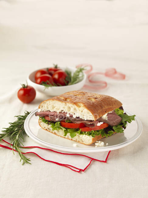 Сэндвич с ростбифом, аппетитная подача — стоковое фото
