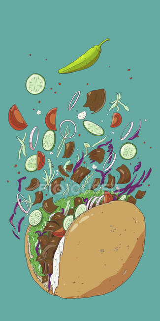 An exploding kebab (illustration) — Stock Photo