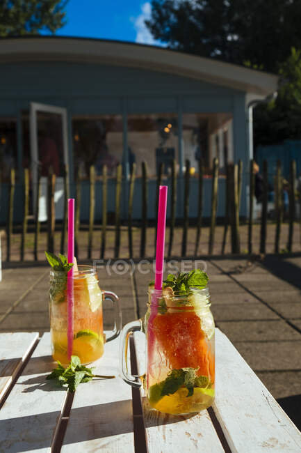 Летние коктейли со свежей мятой — стоковое фото