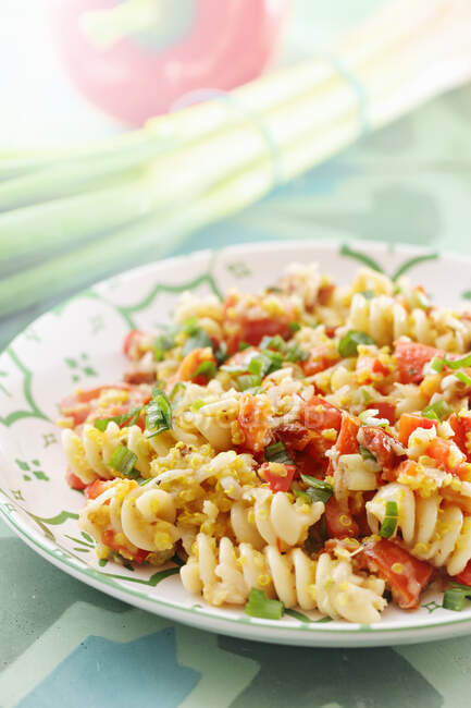 Pasta salad with millet and pepper, close up shot — Stock Photo