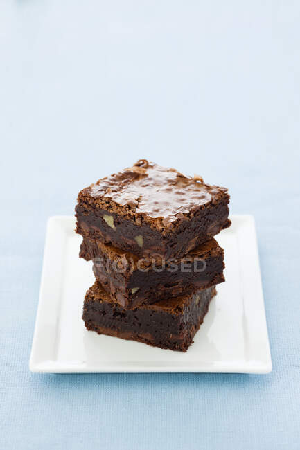 Chocolate Brownie on white plate — Stock Photo