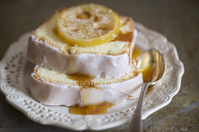 Lemon Pound Cake with spoon — Stock Photo
