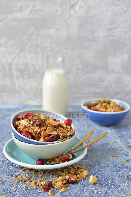 Primer plano de deliciosa granola saludable con arándano - foto de stock