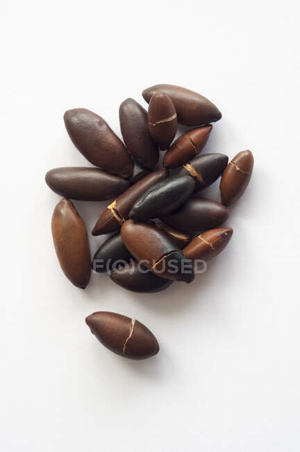 Geröstete Baru-Samen auch als Baru-Mandeln auf weißem Hintergrund bekannt — Stockfoto