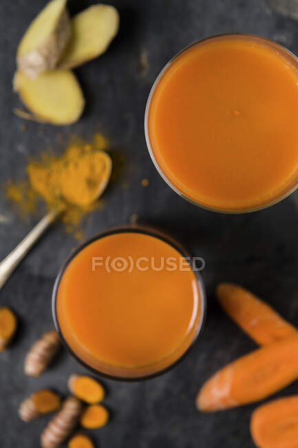 Carrot and turmeric juice with ginger — Stock Photo