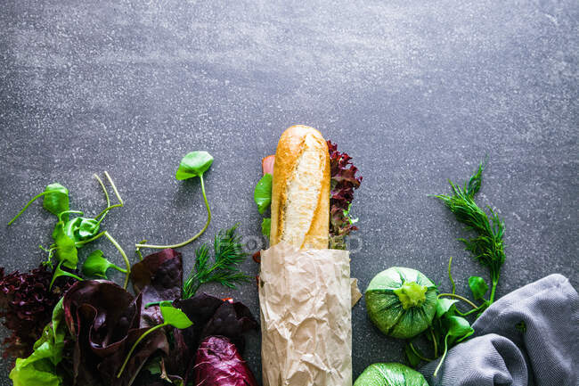 Close-up de delicioso sanduíche Deli com legumes — Fotografia de Stock